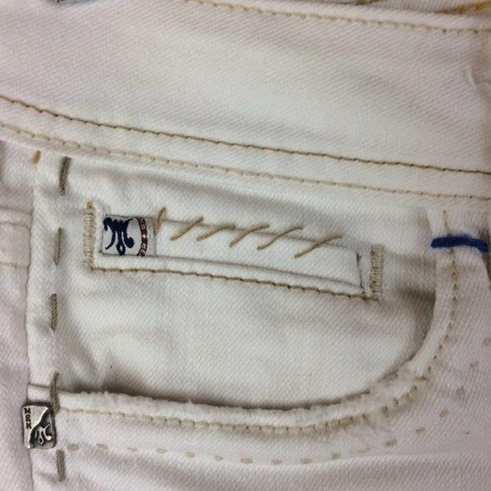 MEK NWT Women's Size 26 Sicily Cream Bootcut Denim Jeans Distressed Stretch - Picture 14 of 16